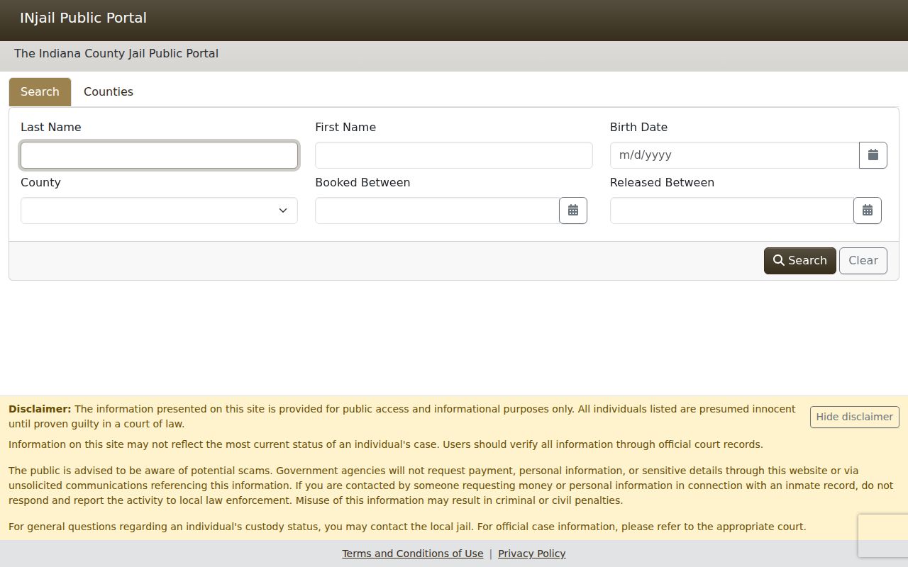 Official INjail Putnam County booking and jail roster search form